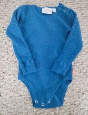 Lambi Blue Ribbed Merino Wool Long Sleeve Baby Bodysuit